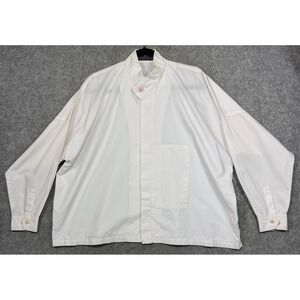 Shirin Guild Top Womens S White Pink Lagenlook Oversized Boxy Mandarin Collar
